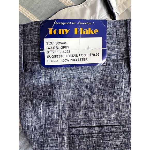Tony Blake Men's Blue Marled Cuffed Dress Trousers 38/34 NWT - Picture 5 of 5